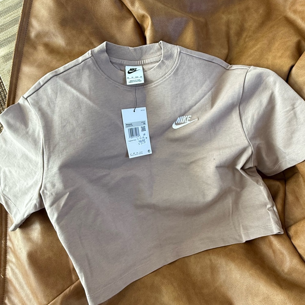 Nike Tan Asymmetrical Crop T-Shirt